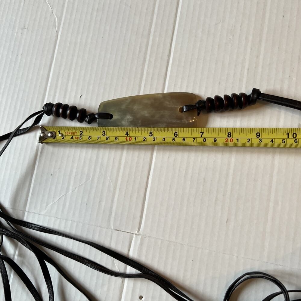 Boho OS Black Leather Rope String Tie Belt Horn? Details Long 90" - Picture 9 of 12